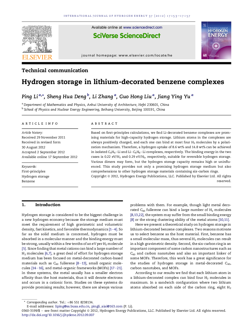 Hydrogen storage in lithium-decorated benzene complexes