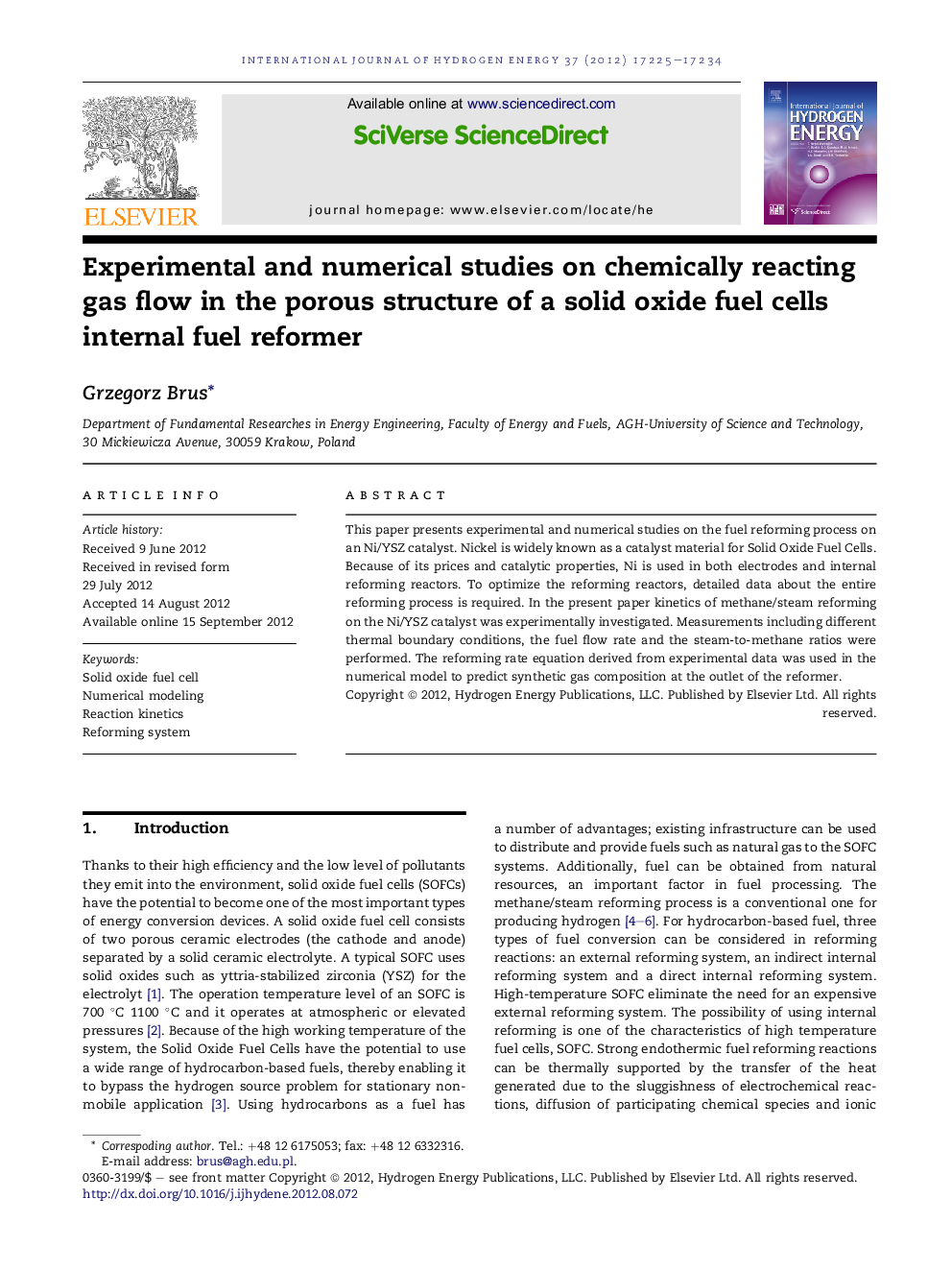 Experimental and numerical studies on chemically reacting gas flow in the porous structure of a solid oxide fuel cells internal fuel reformer