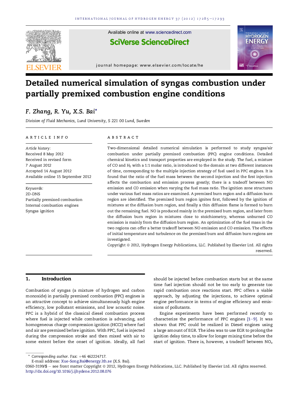 Detailed numerical simulation of syngas combustion under partially premixed combustion engine conditions