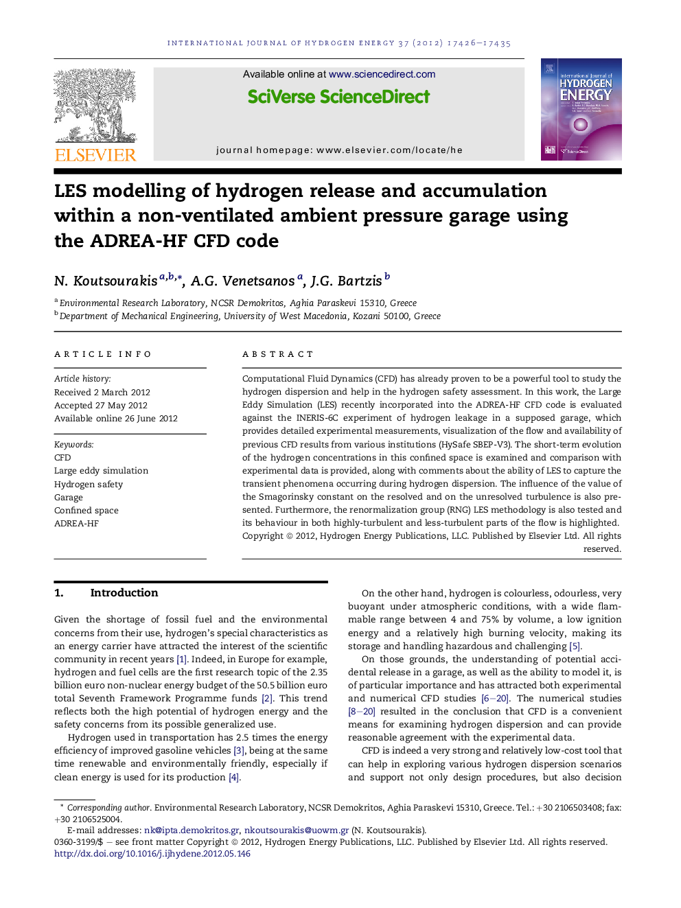 LES modelling of hydrogen release and accumulation within a non-ventilated ambient pressure garage using the ADREA-HF CFD code