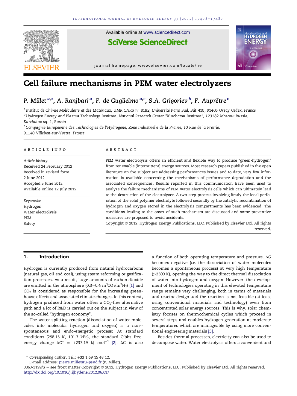 Cell failure mechanisms in PEM water electrolyzers