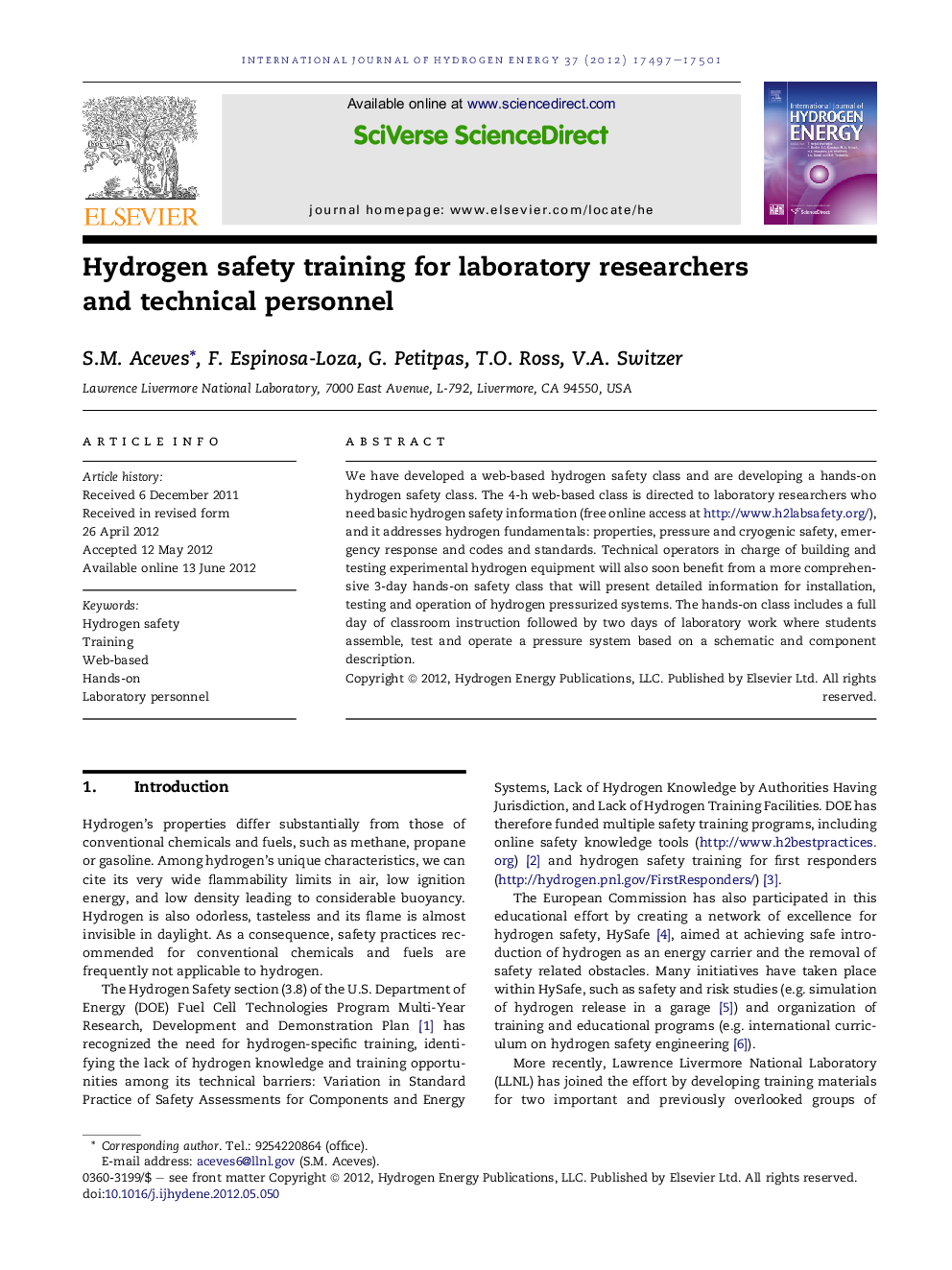 Hydrogen safety training for laboratory researchers and technical personnel