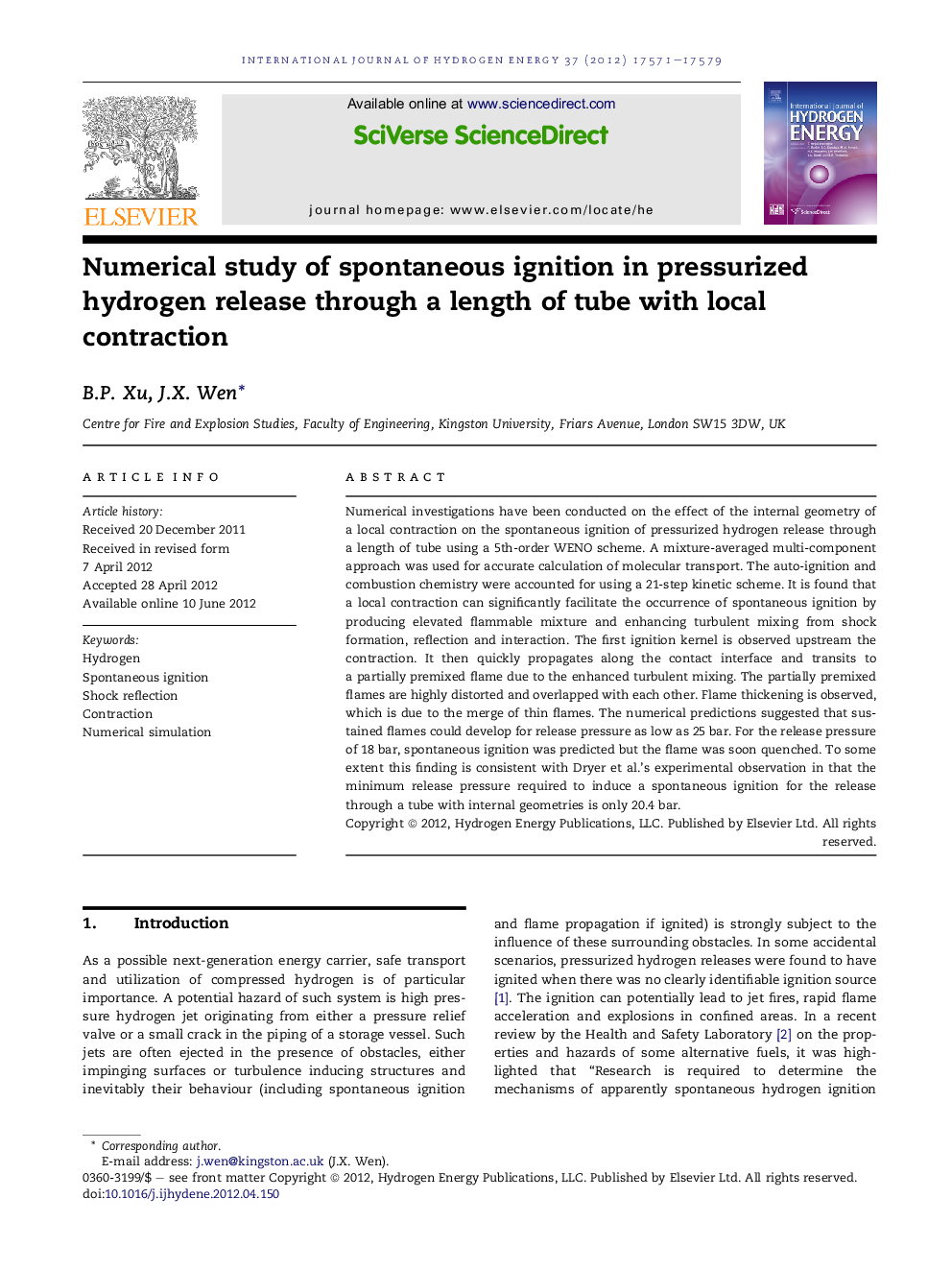 Numerical study of spontaneous ignition in pressurized hydrogen release through a length of tube with local contraction