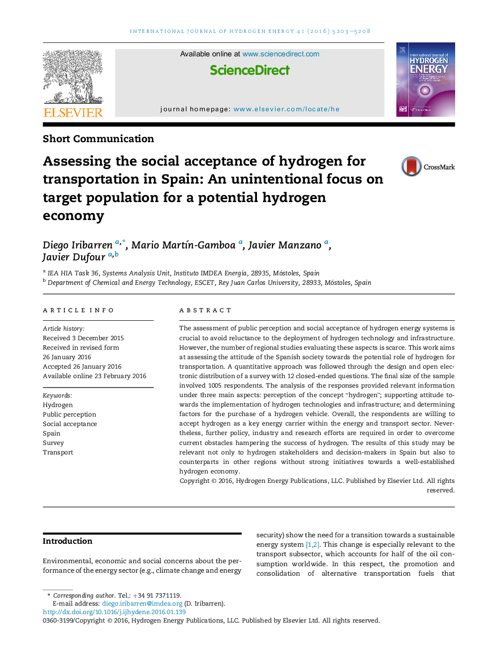 Assessing the social acceptance of hydrogen for transportation in Spain: An unintentional focus on target population for a potential hydrogen economy