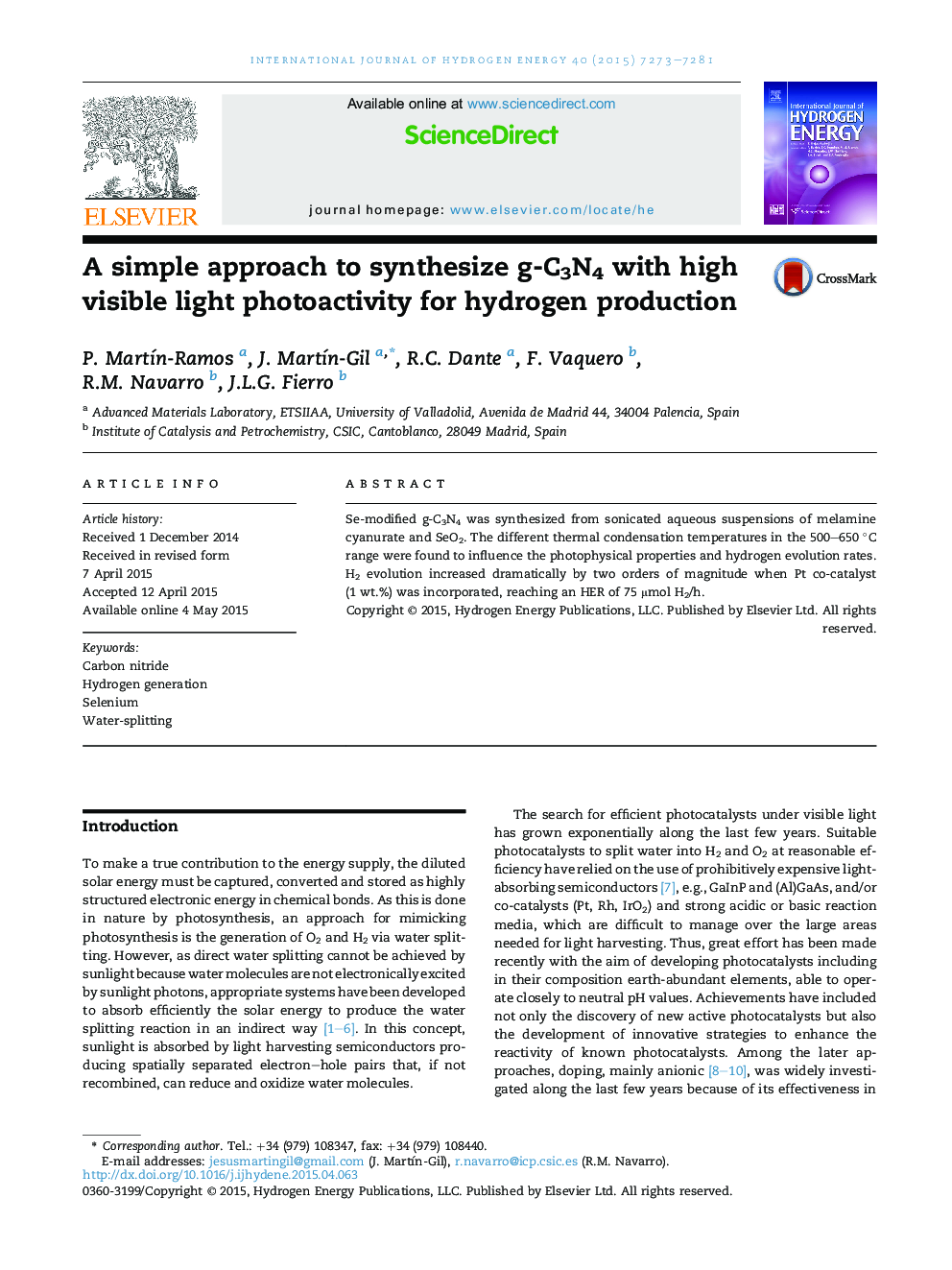 A simple approach to synthesize g-C3N4 with high visible light photoactivity for hydrogen production