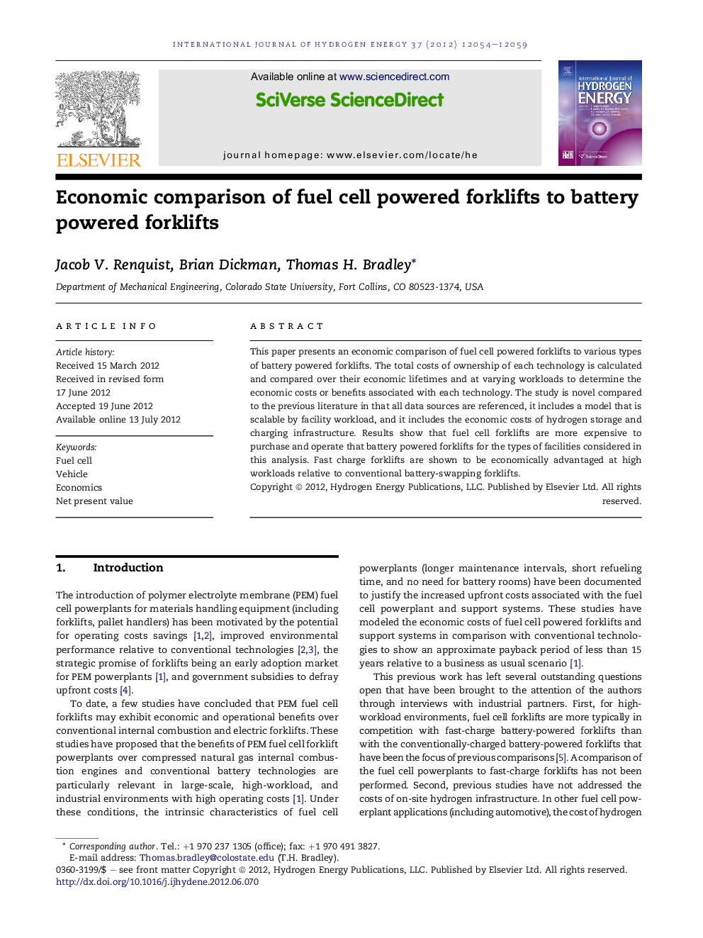 Economic comparison of fuel cell powered forklifts to battery powered forklifts