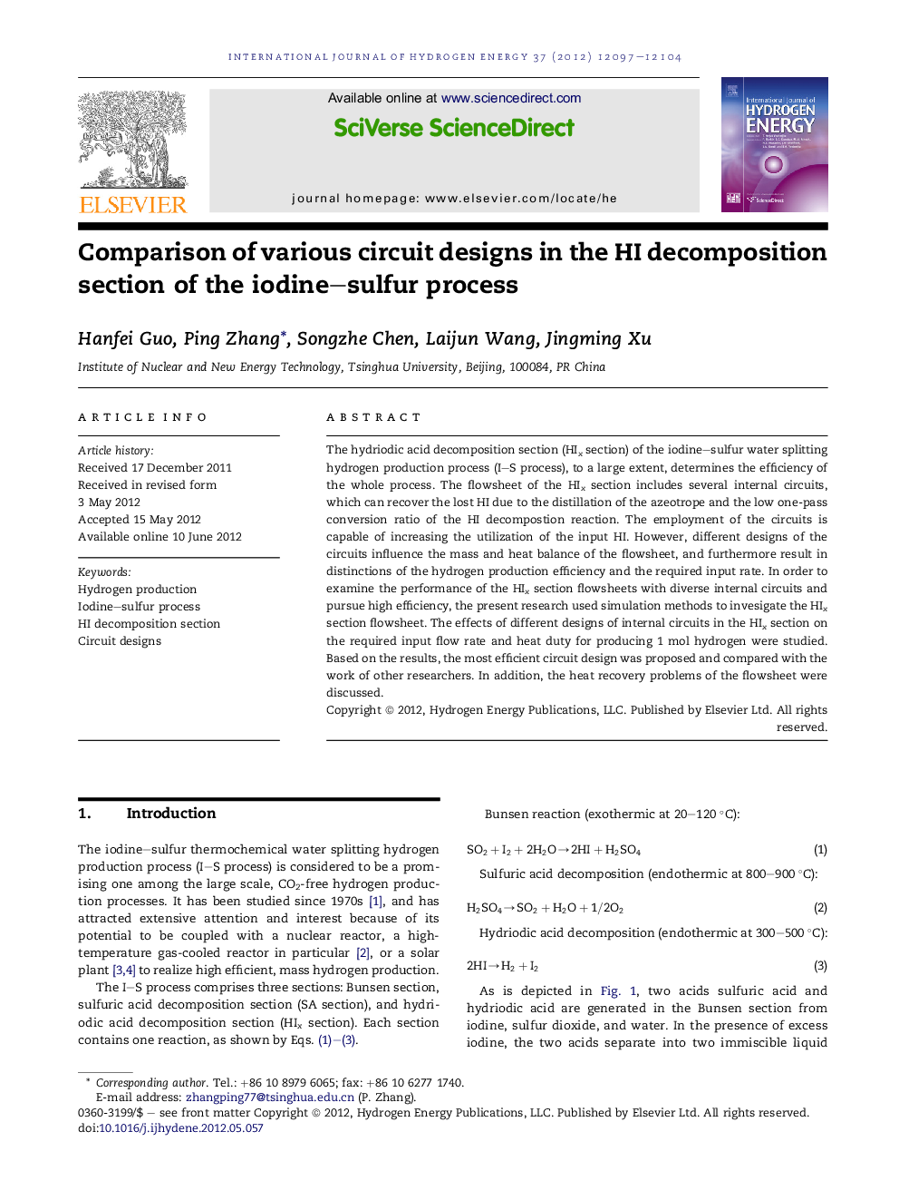 Comparison of various circuit designs in the HI decomposition section of the iodine–sulfur process