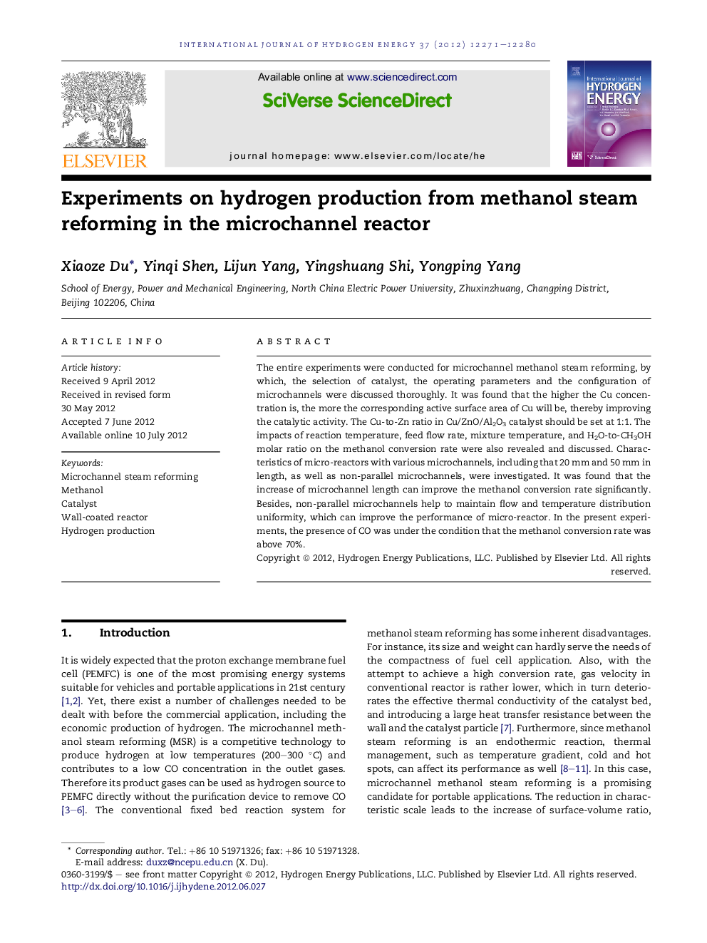 Experiments on hydrogen production from methanol steam reforming in the microchannel reactor