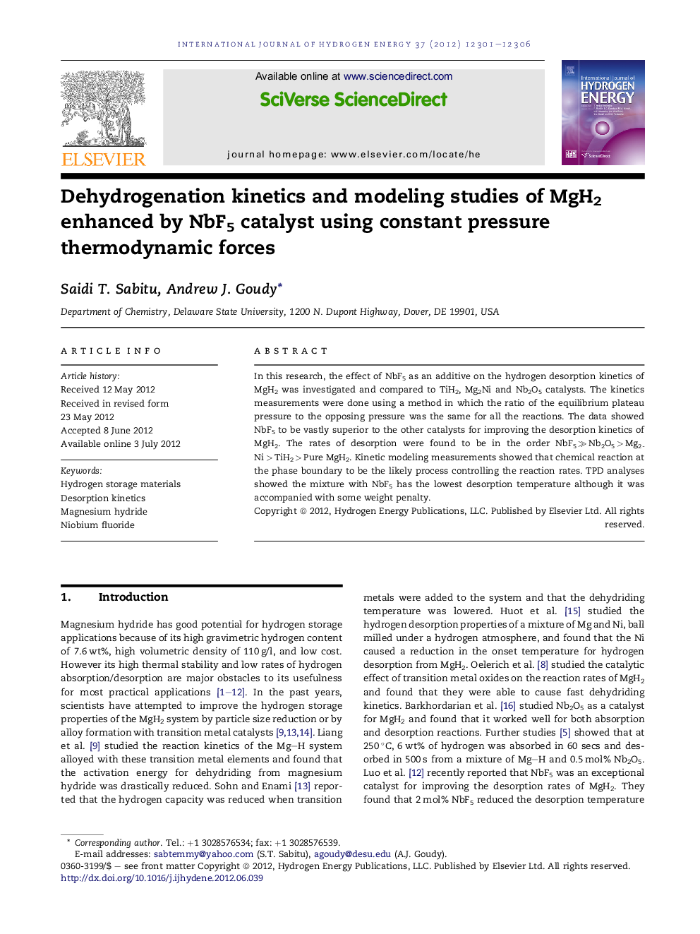 Dehydrogenation kinetics and modeling studies of MgH2 enhanced by NbF5 catalyst using constant pressure thermodynamic forces