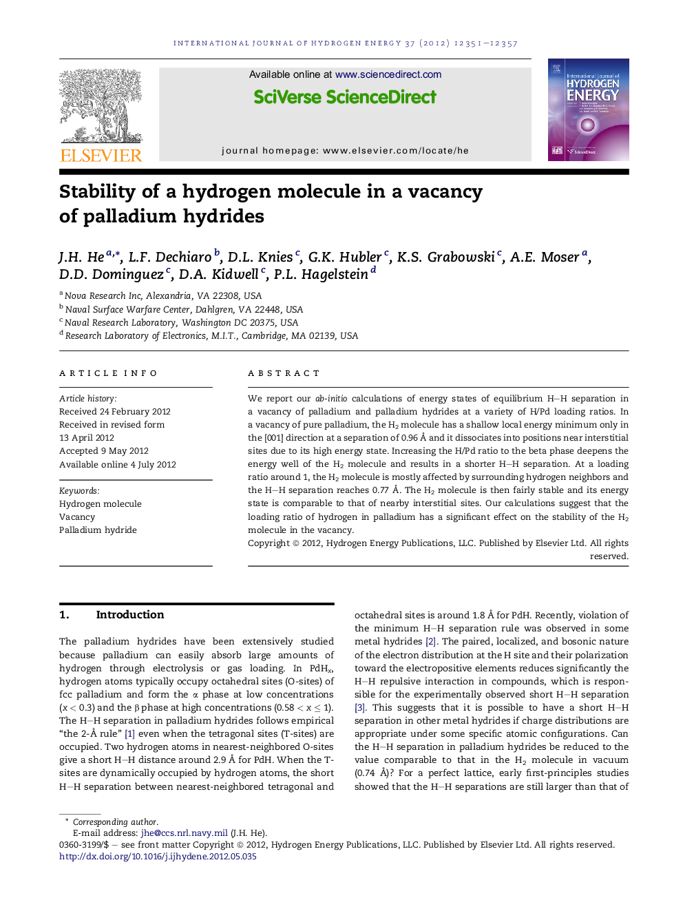 Stability of a hydrogen molecule in a vacancy of palladium hydrides