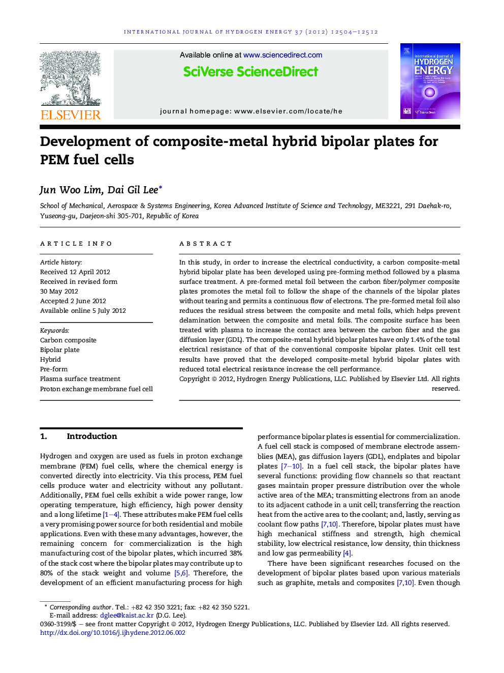 Development of composite-metal hybrid bipolar plates for PEM fuel cells