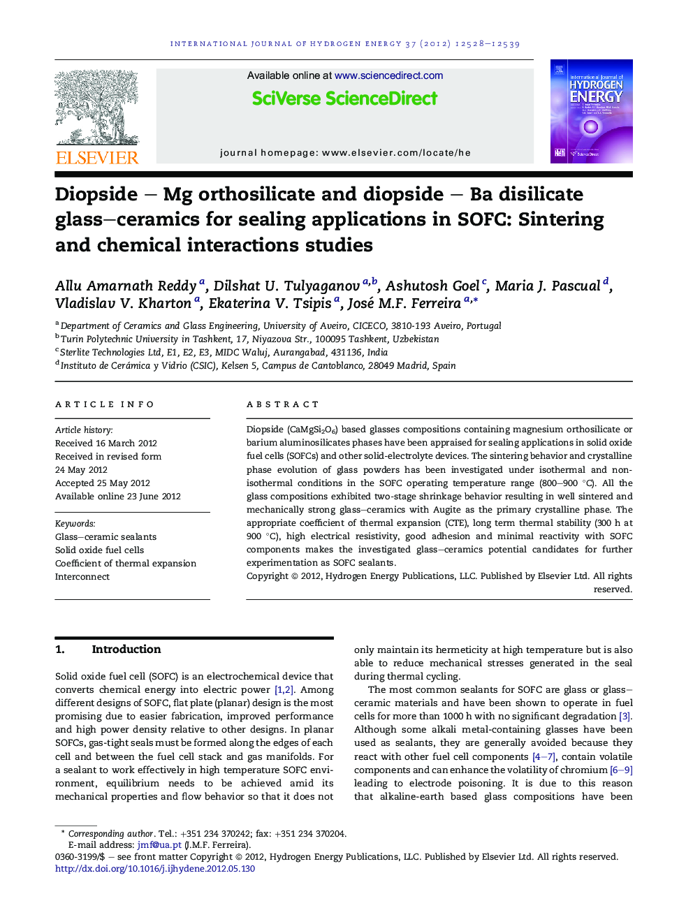 Diopside – Mg orthosilicate and diopside – Ba disilicate glass–ceramics for sealing applications in SOFC: Sintering and chemical interactions studies