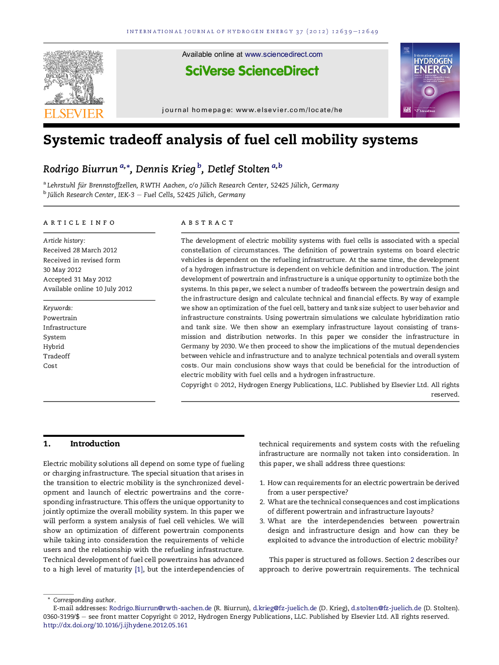 Systemic tradeoff analysis of fuel cell mobility systems