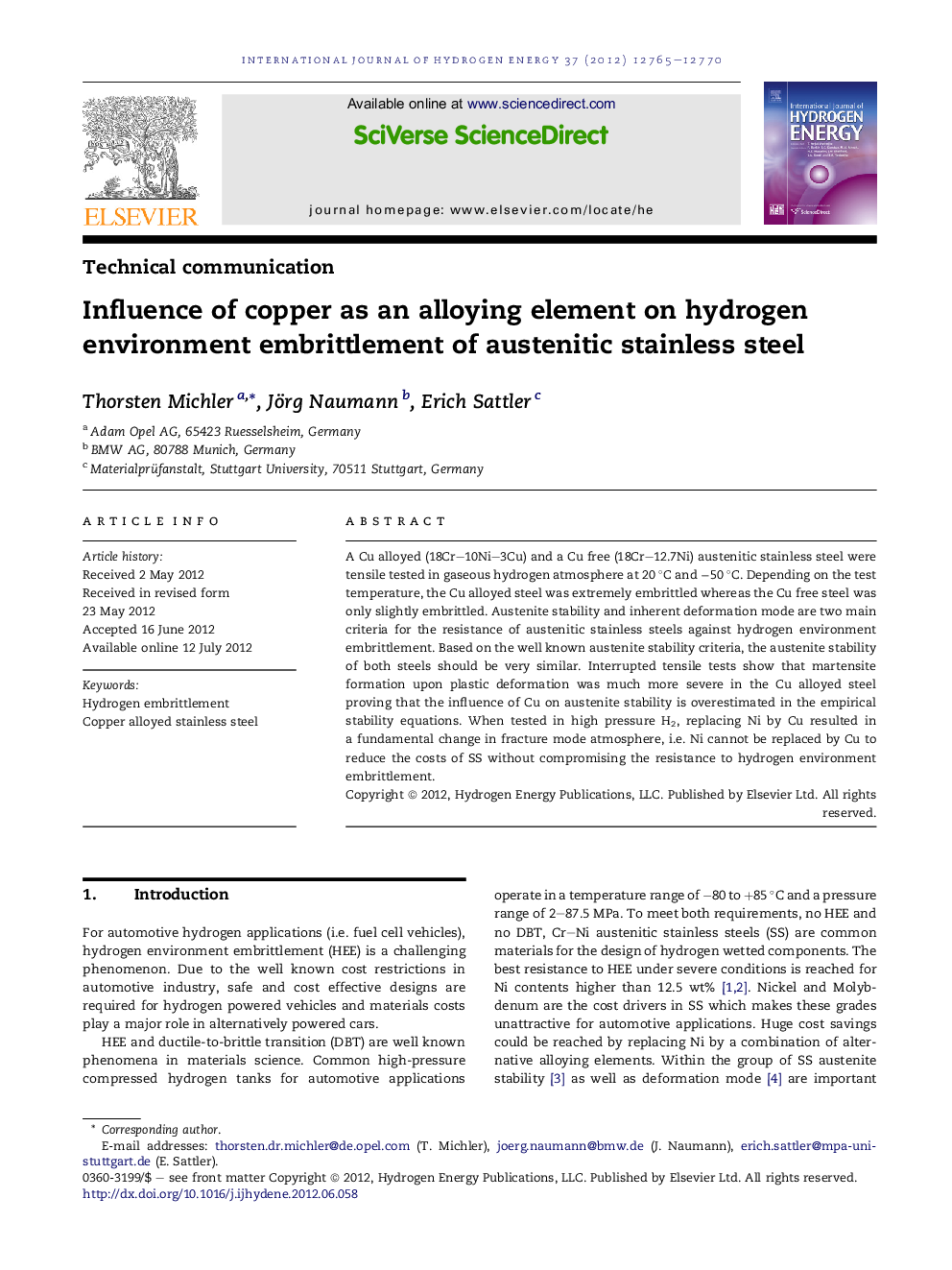 Influence of copper as an alloying element on hydrogen environment embrittlement of austenitic stainless steel