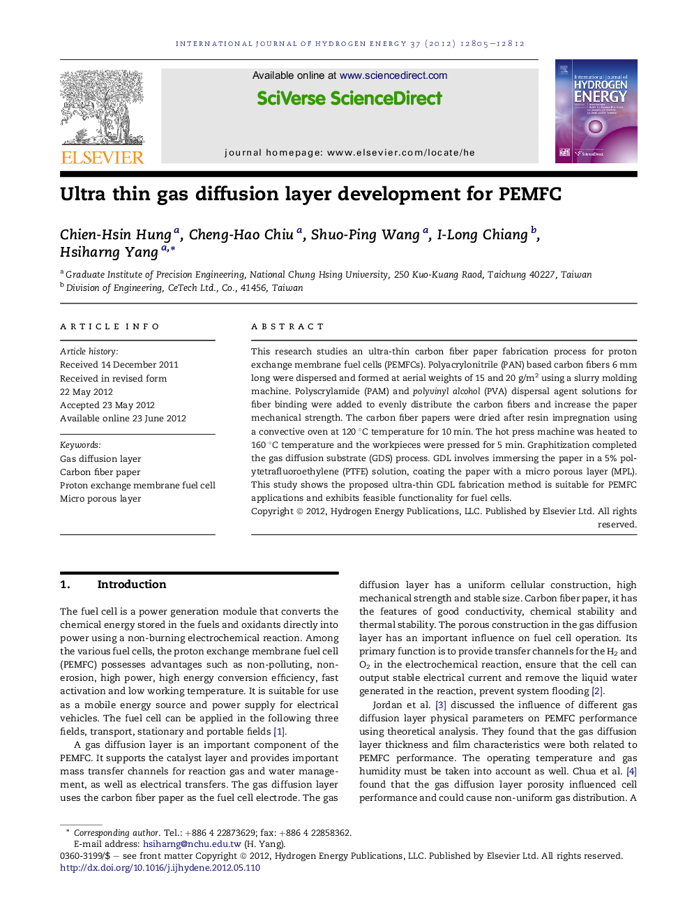 Ultra thin gas diffusion layer development for PEMFC