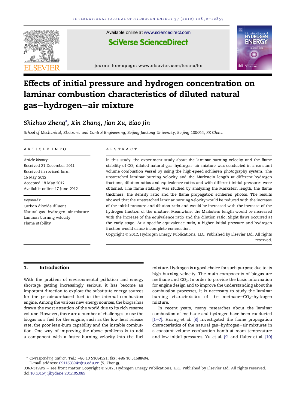 Effects of initial pressure and hydrogen concentration on laminar combustion characteristics of diluted natural gas–hydrogen–air mixture