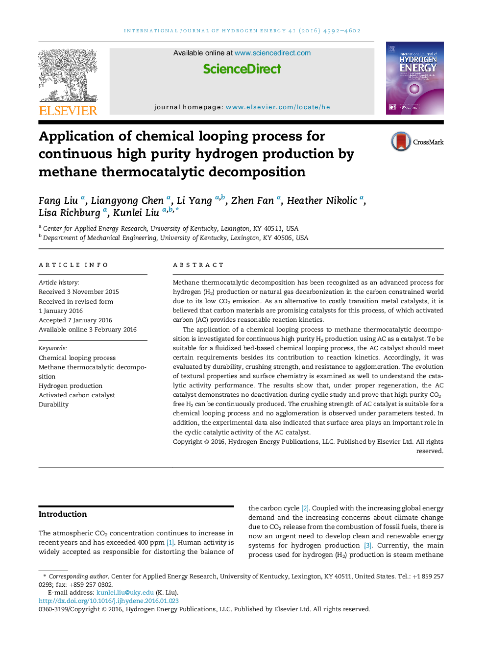 Application of chemical looping process for continuous high purity hydrogen production by methane thermocatalytic decomposition