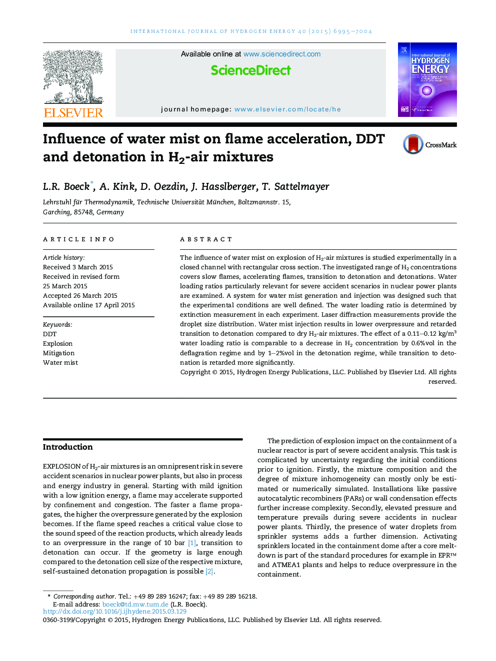 Influence of water mist on flame acceleration, DDT and detonation in H2-air mixtures