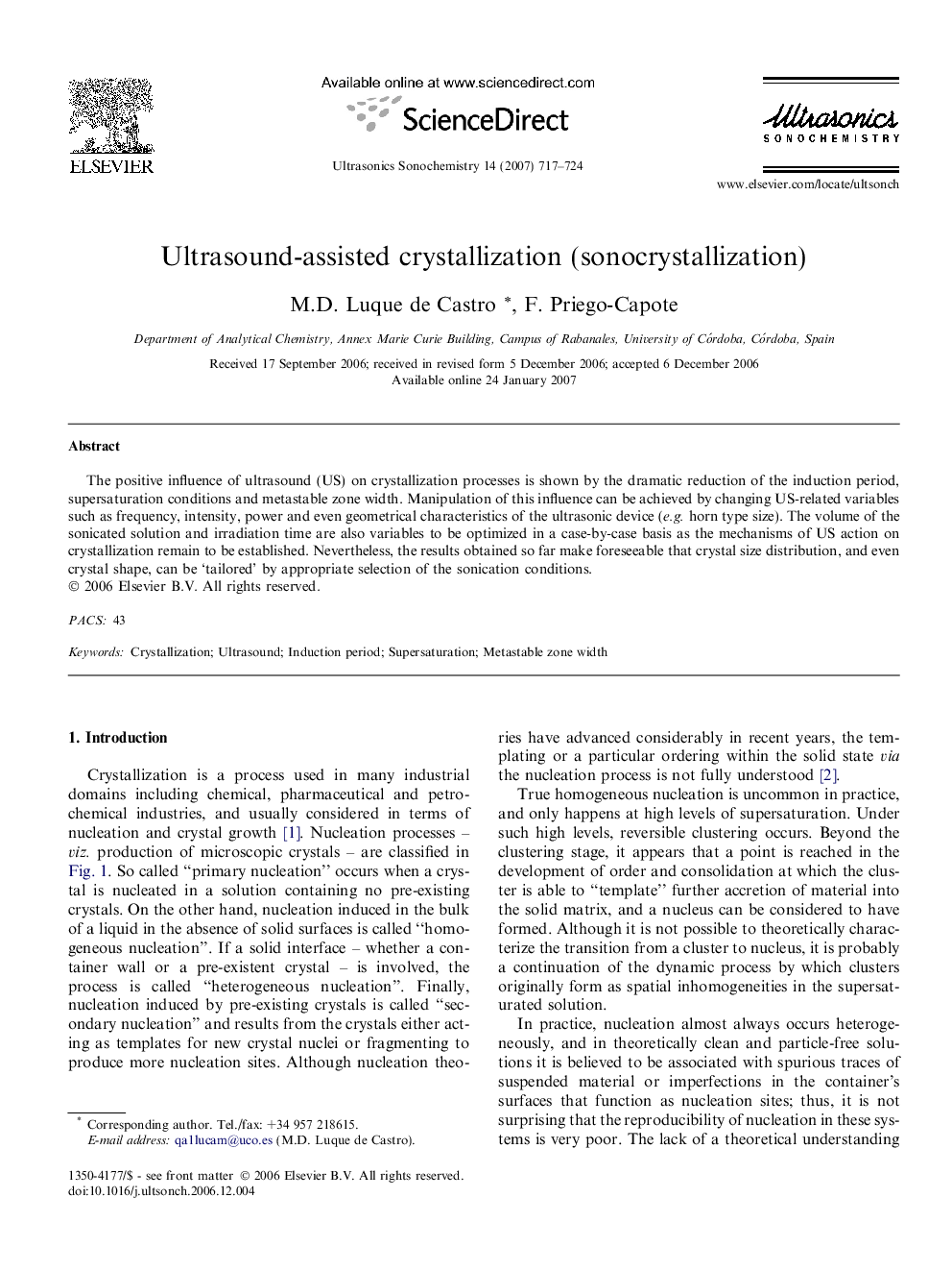 Ultrasound-assisted crystallization (sonocrystallization)