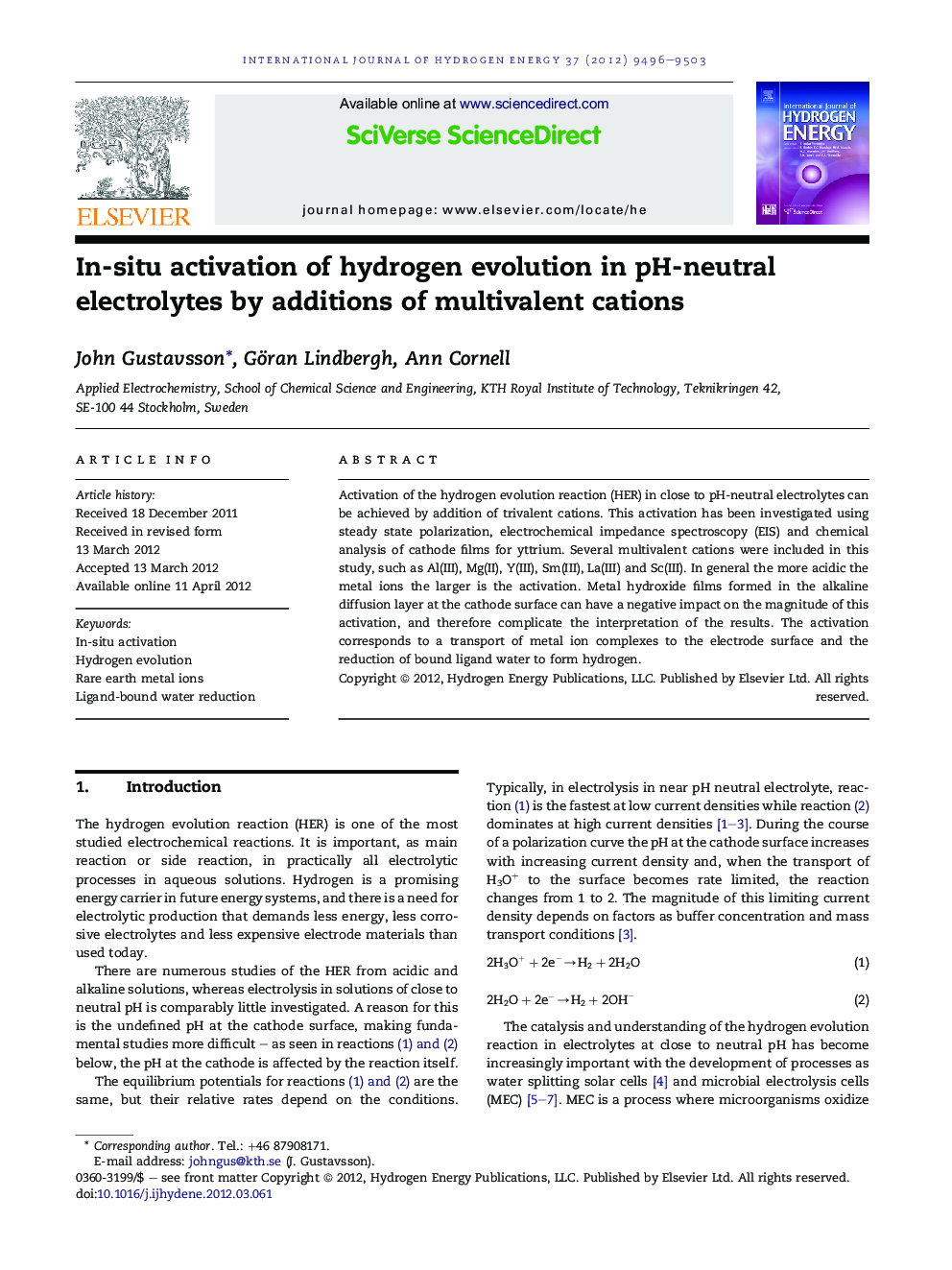 In-situ activation of hydrogen evolution in pH-neutral electrolytes by additions of multivalent cations