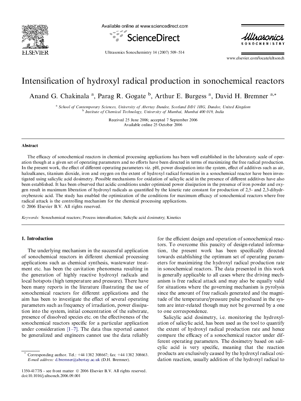 Intensification of hydroxyl radical production in sonochemical reactors