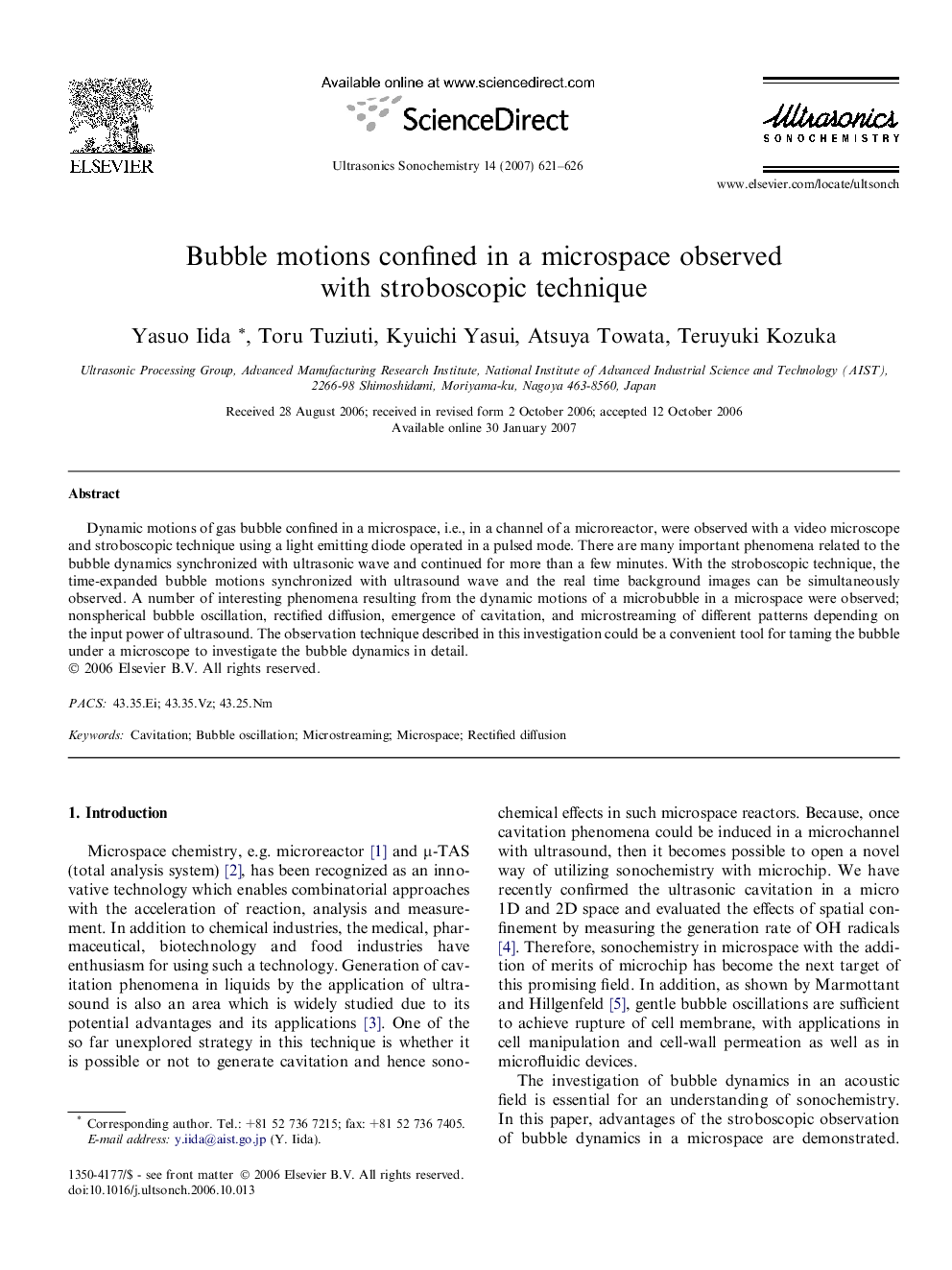 Bubble motions confined in a microspace observed with stroboscopic technique