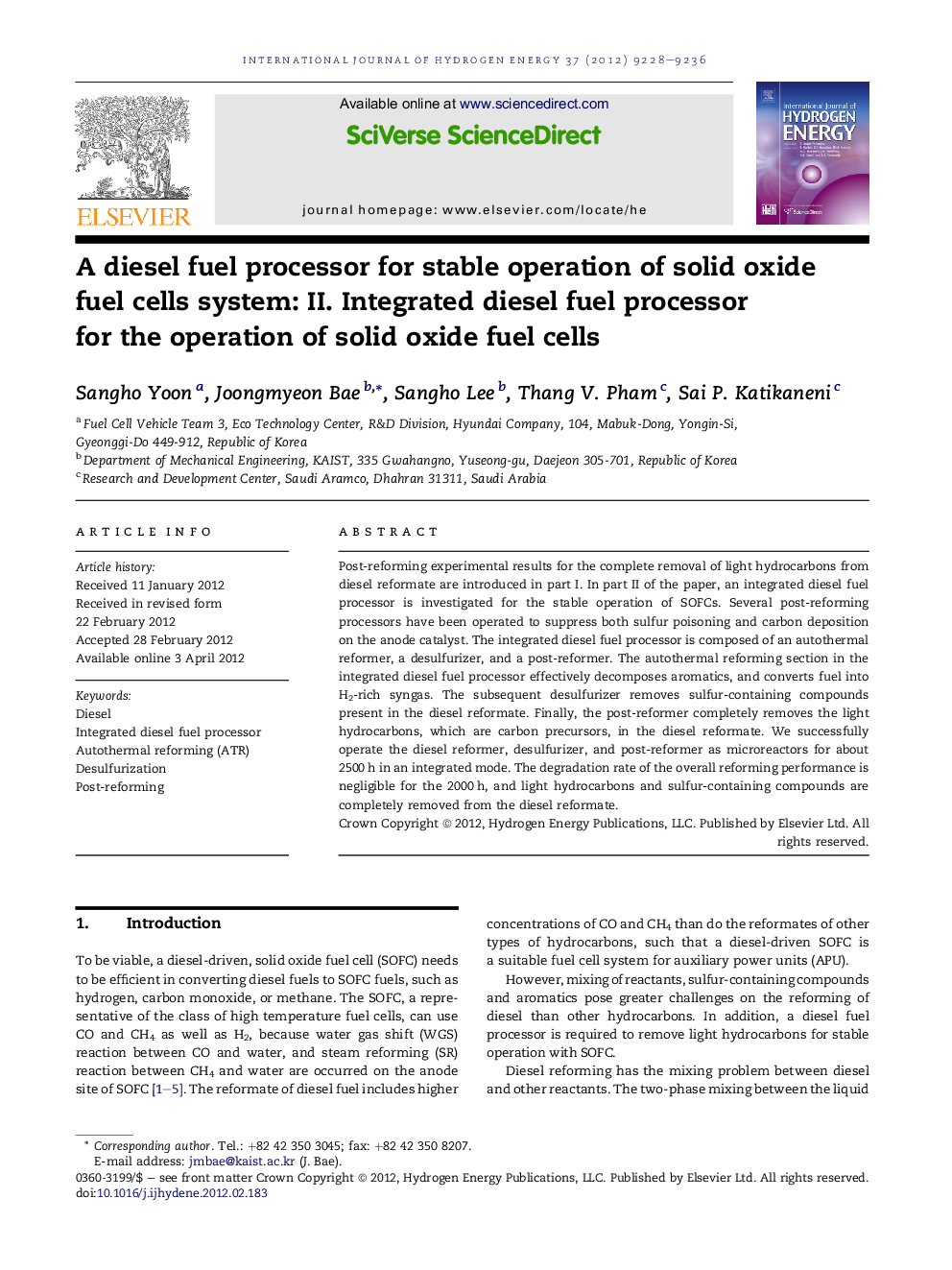 A diesel fuel processor for stable operation of solid oxide fuel cells system: II. Integrated diesel fuel processor for the operation of solid oxide fuel cells