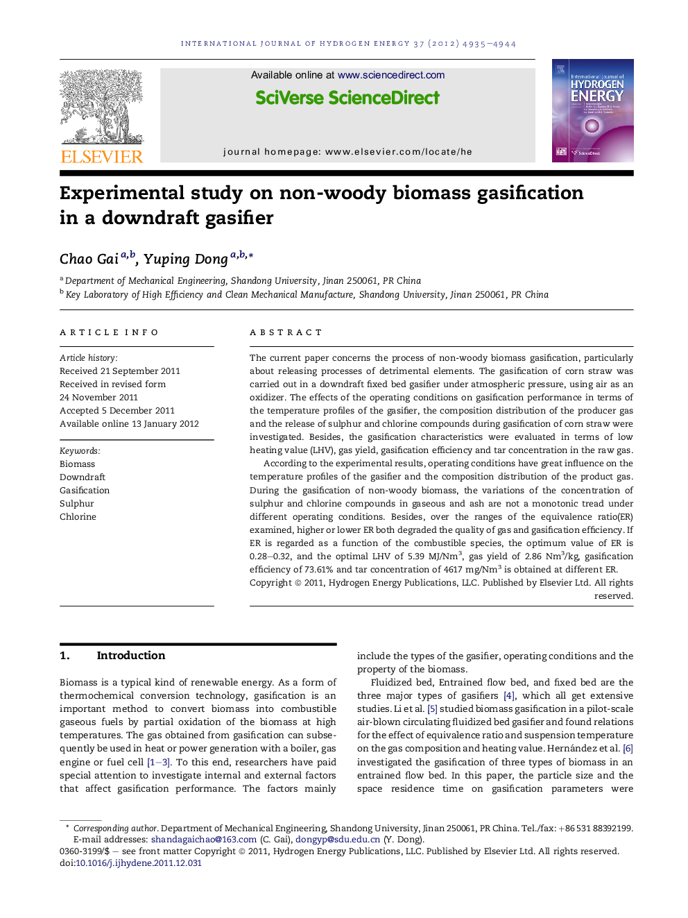 Experimental study on non-woody biomass gasification in a downdraft gasifier