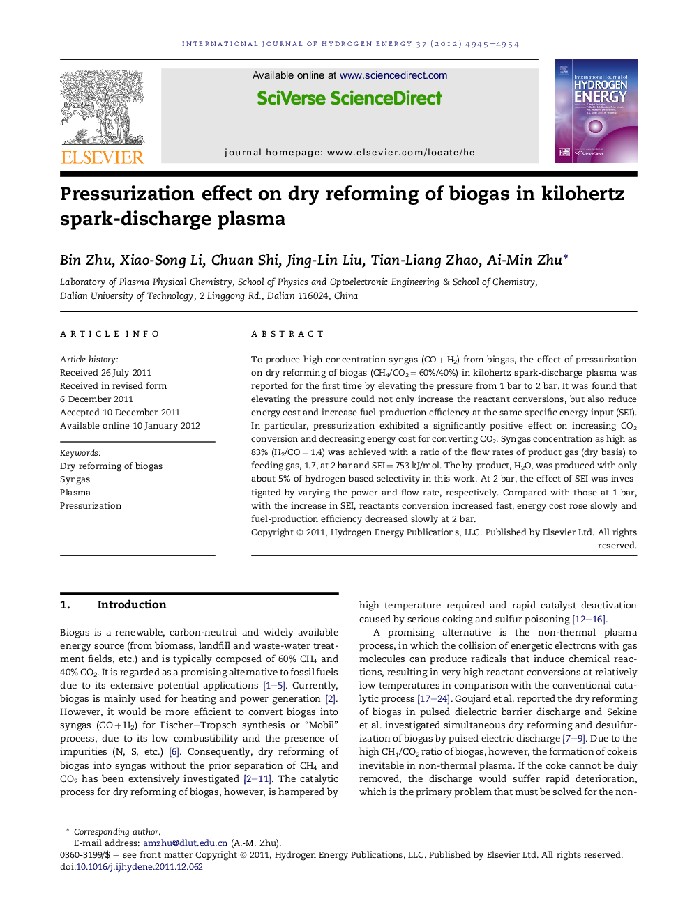 Pressurization effect on dry reforming of biogas in kilohertz spark-discharge plasma