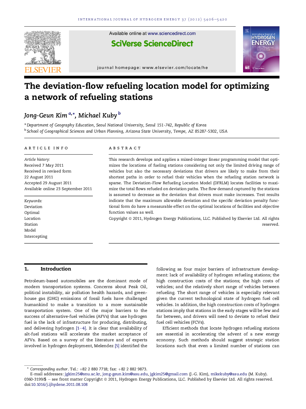 The deviation-flow refueling location model for optimizing a network of refueling stations