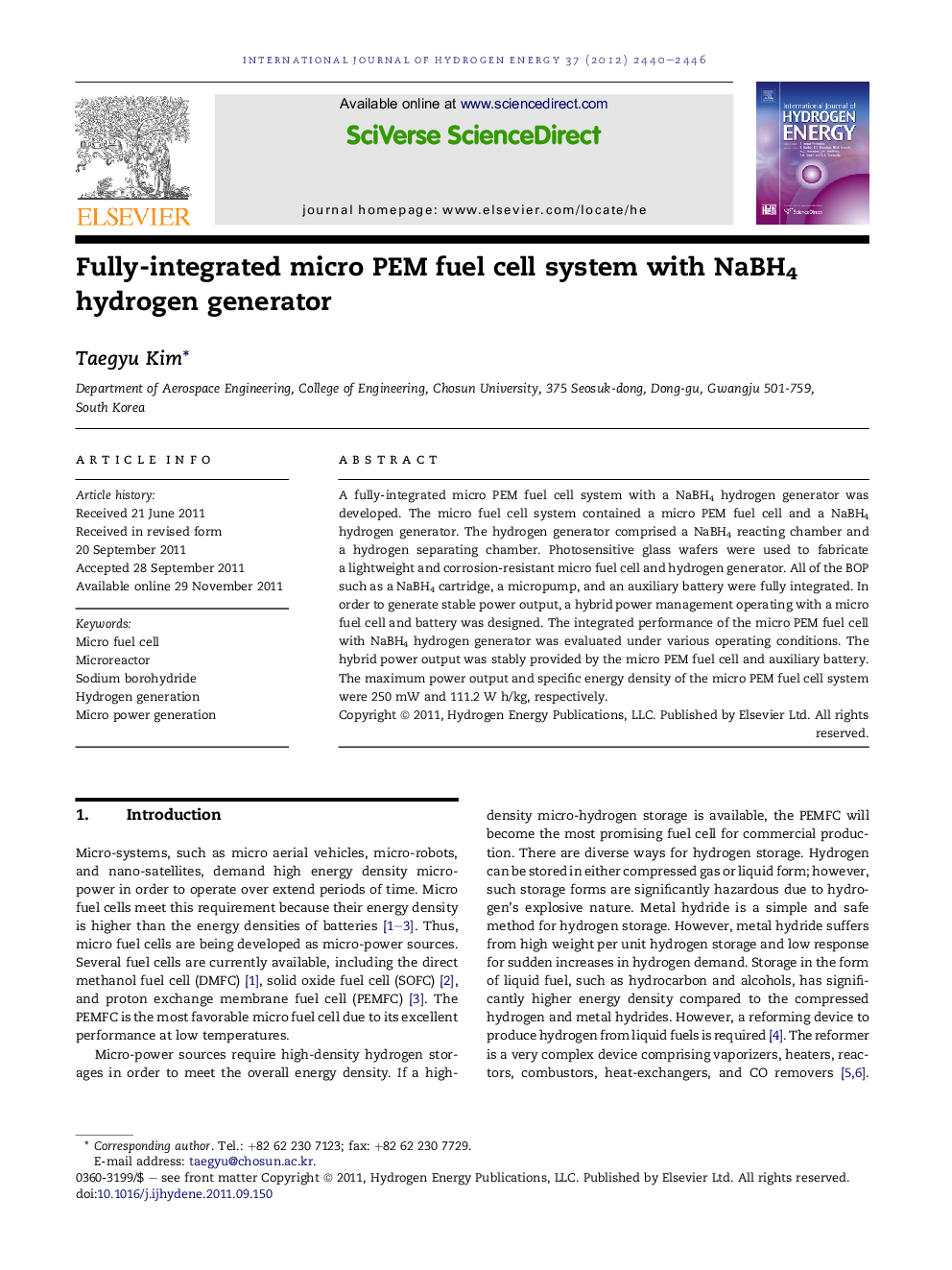 Fully-integrated micro PEM fuel cell system with NaBH4 hydrogen generator