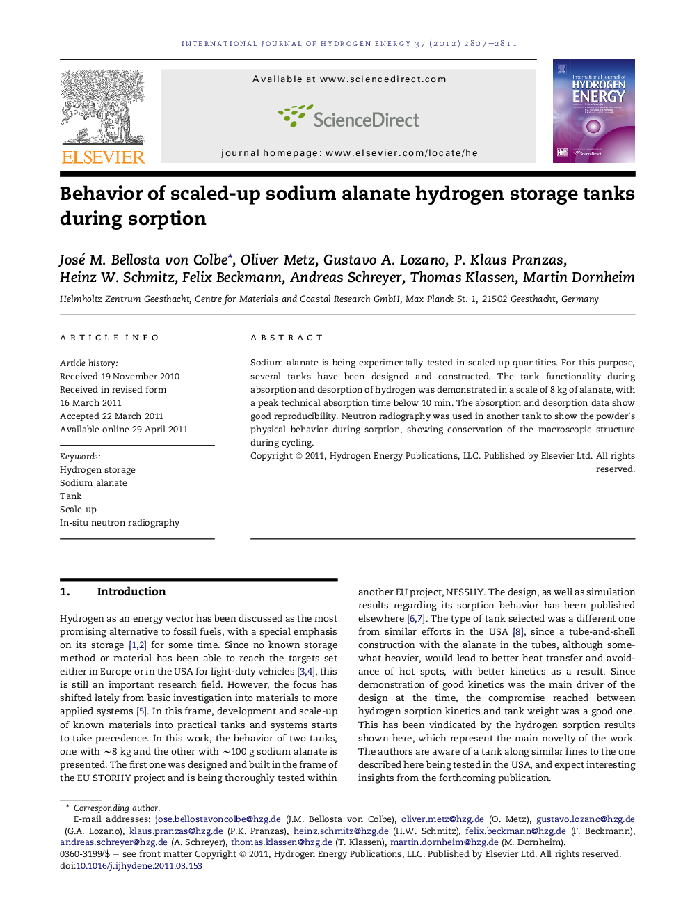 Behavior of scaled-up sodium alanate hydrogen storage tanks during sorption