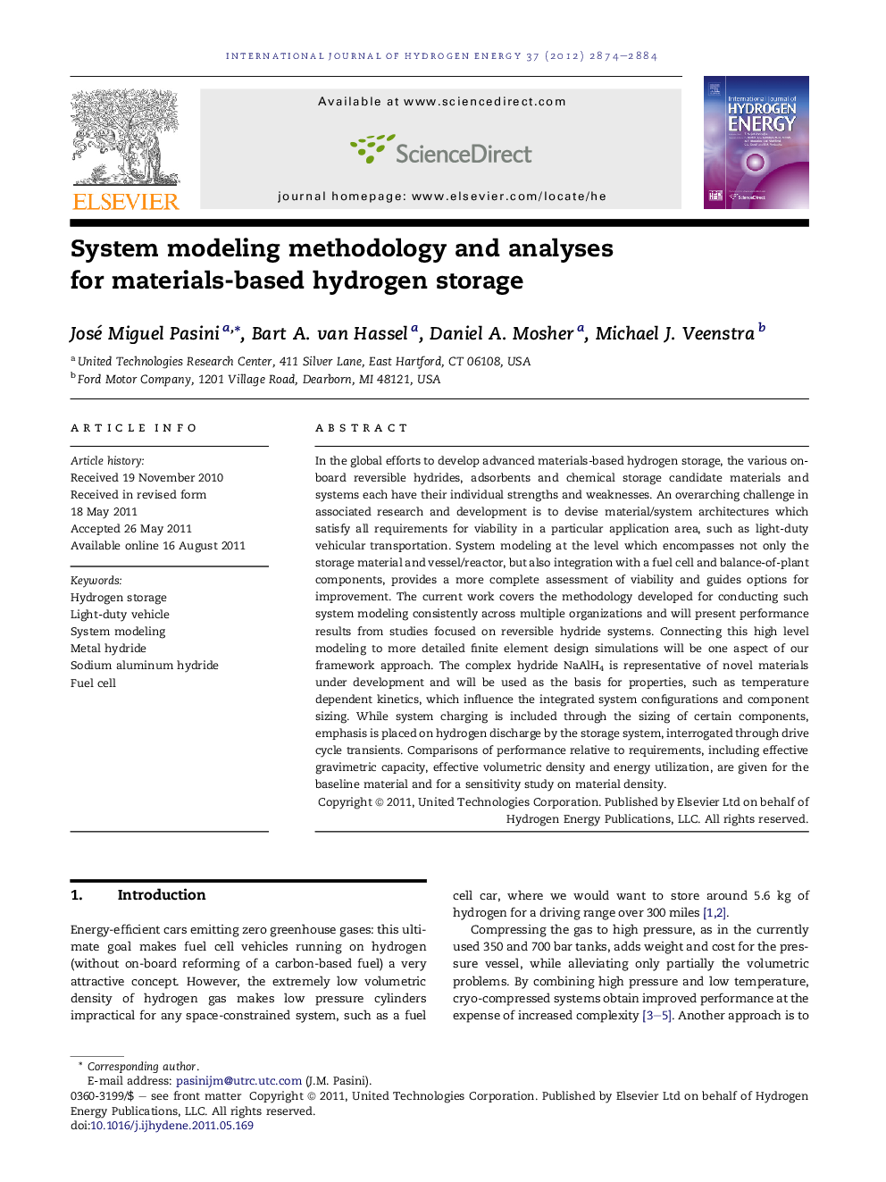 System modeling methodology and analyses for materials-based hydrogen storage