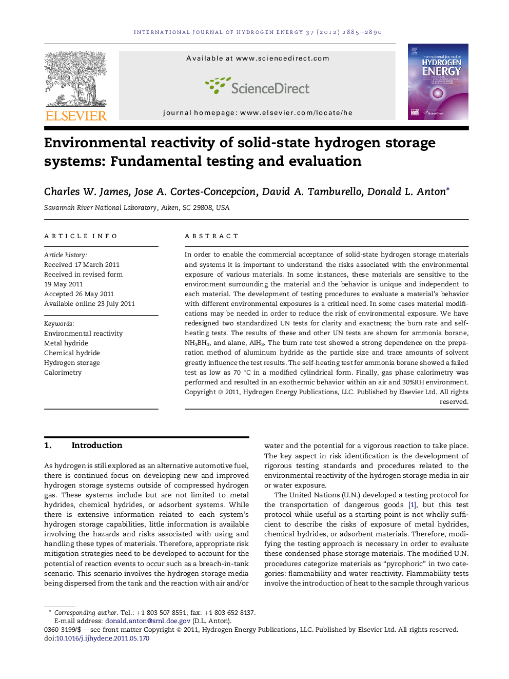 Environmental reactivity of solid-state hydrogen storage systems: Fundamental testing and evaluation