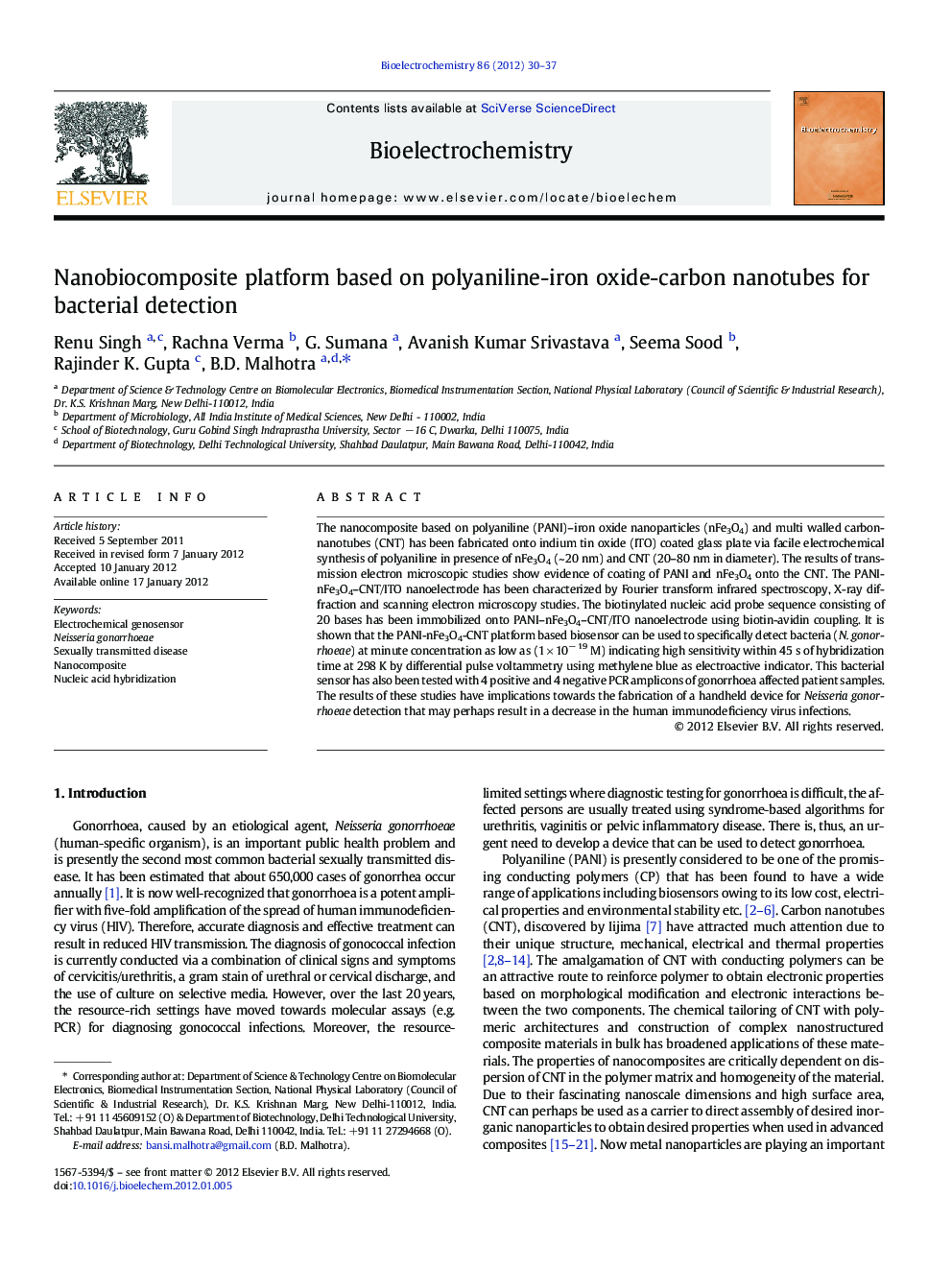 Nanobiocomposite platform based on polyaniline-iron oxide-carbon nanotubes for bacterial detection