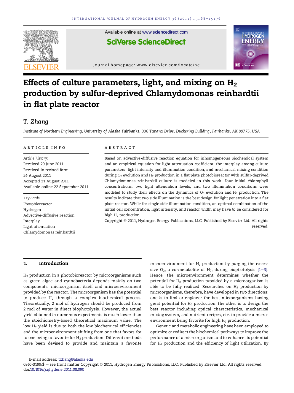 Effects of culture parameters, light, and mixing on H2 production by sulfur-deprived Chlamydomonas reinhardtii in flat plate reactor