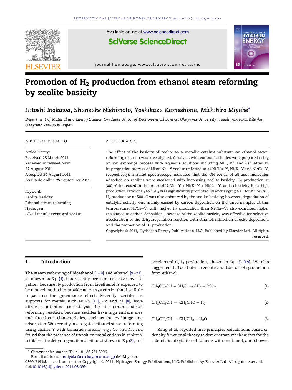 Promotion of H2 production from ethanol steam reforming by zeolite basicity