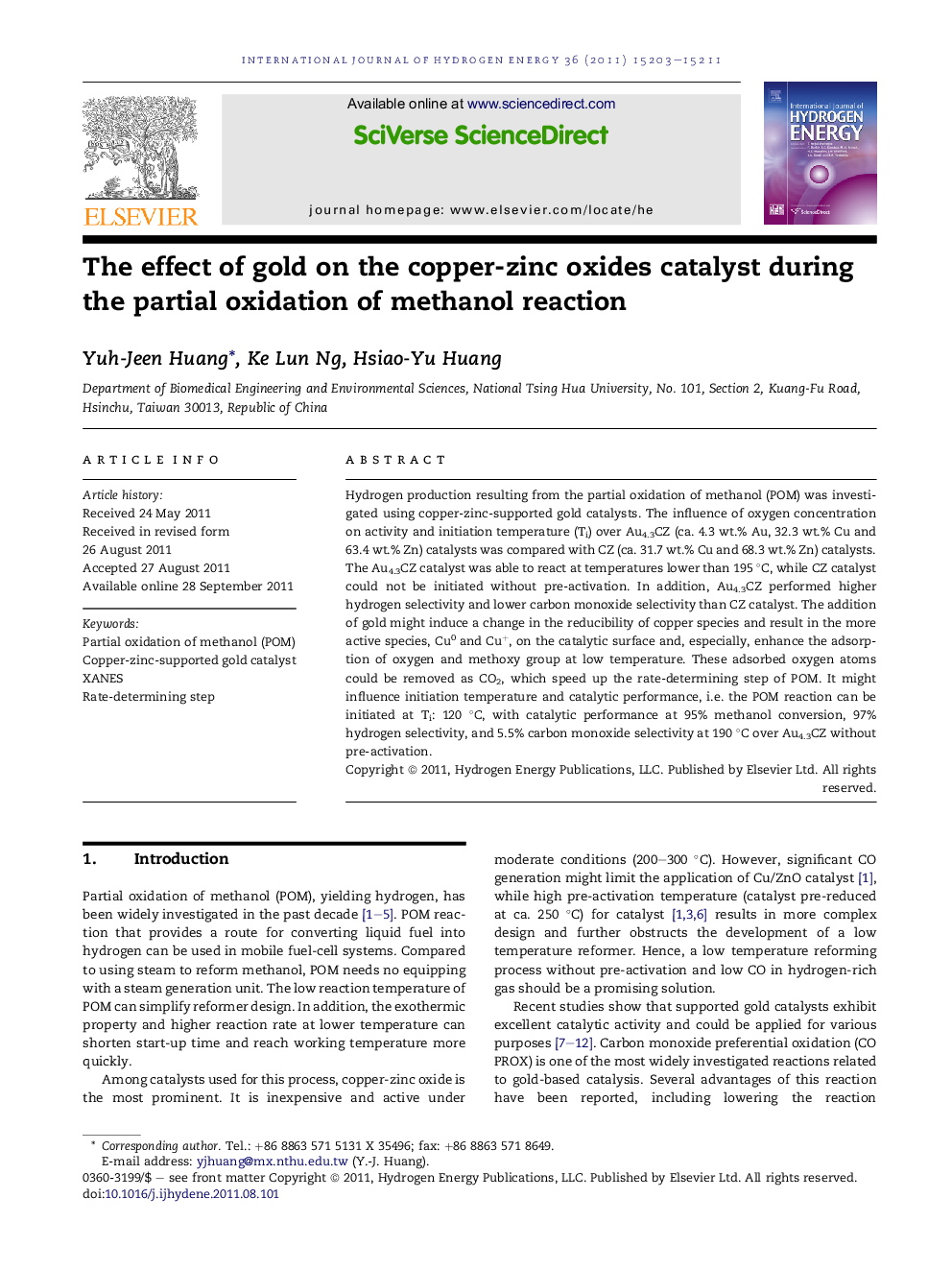 The effect of gold on the copper-zinc oxides catalyst during the partial oxidation of methanol reaction