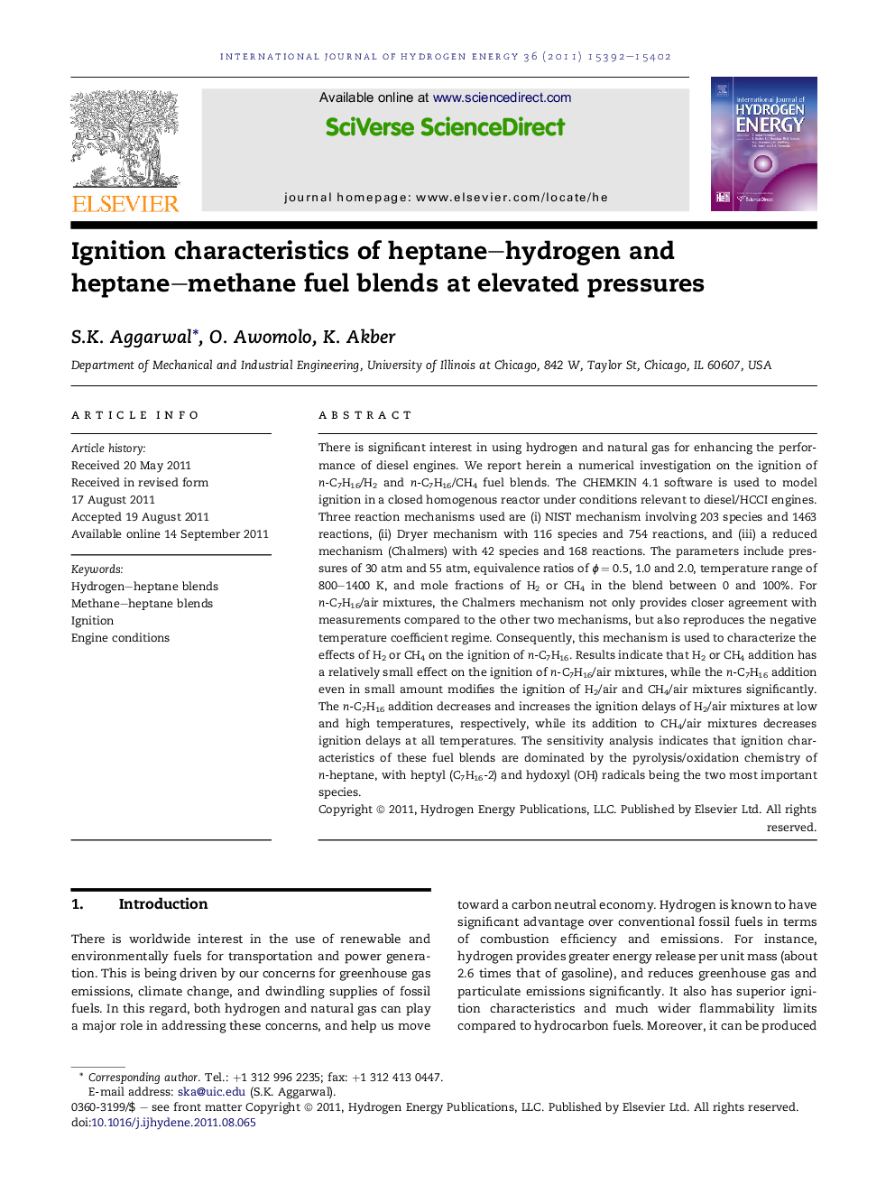 Ignition characteristics of heptane–hydrogen and heptane–methane fuel blends at elevated pressures