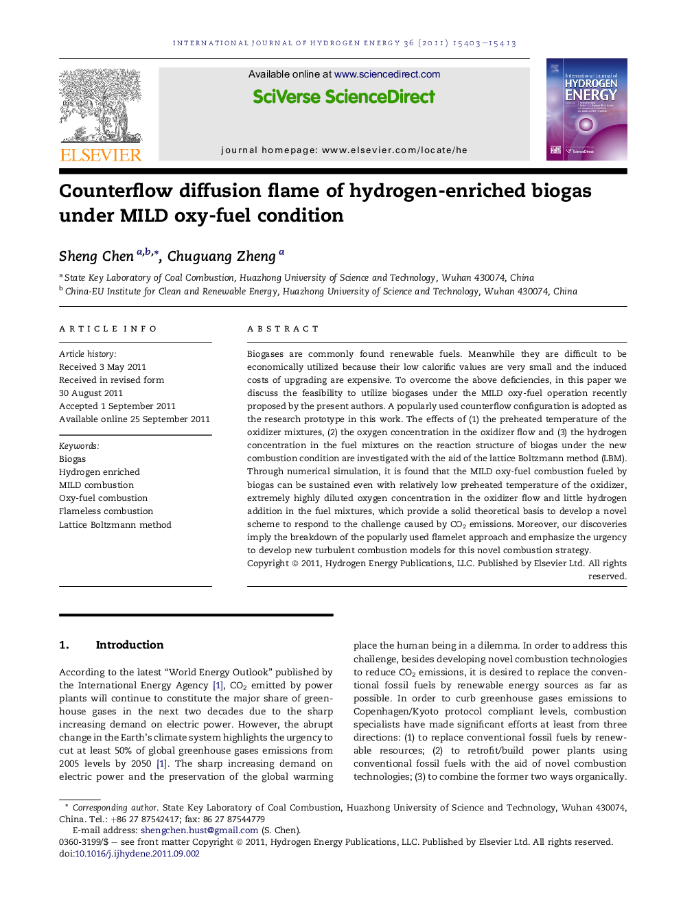 Counterflow diffusion flame of hydrogen-enriched biogas under MILD oxy-fuel condition