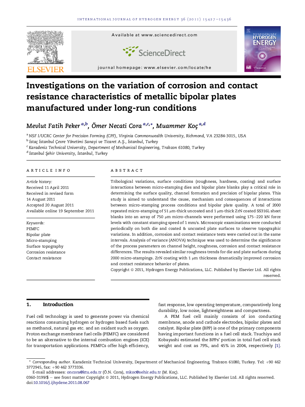 Investigations on the variation of corrosion and contact resistance characteristics of metallic bipolar plates manufactured under long-run conditions