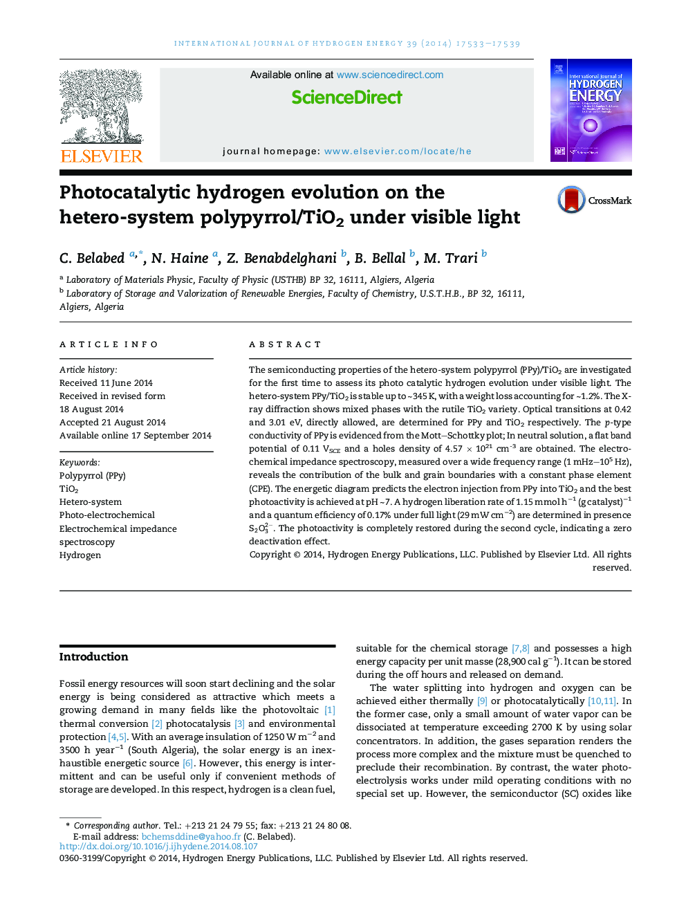 Photocatalytic hydrogen evolution on the hetero-system polypyrrol/TiO2 under visible light
