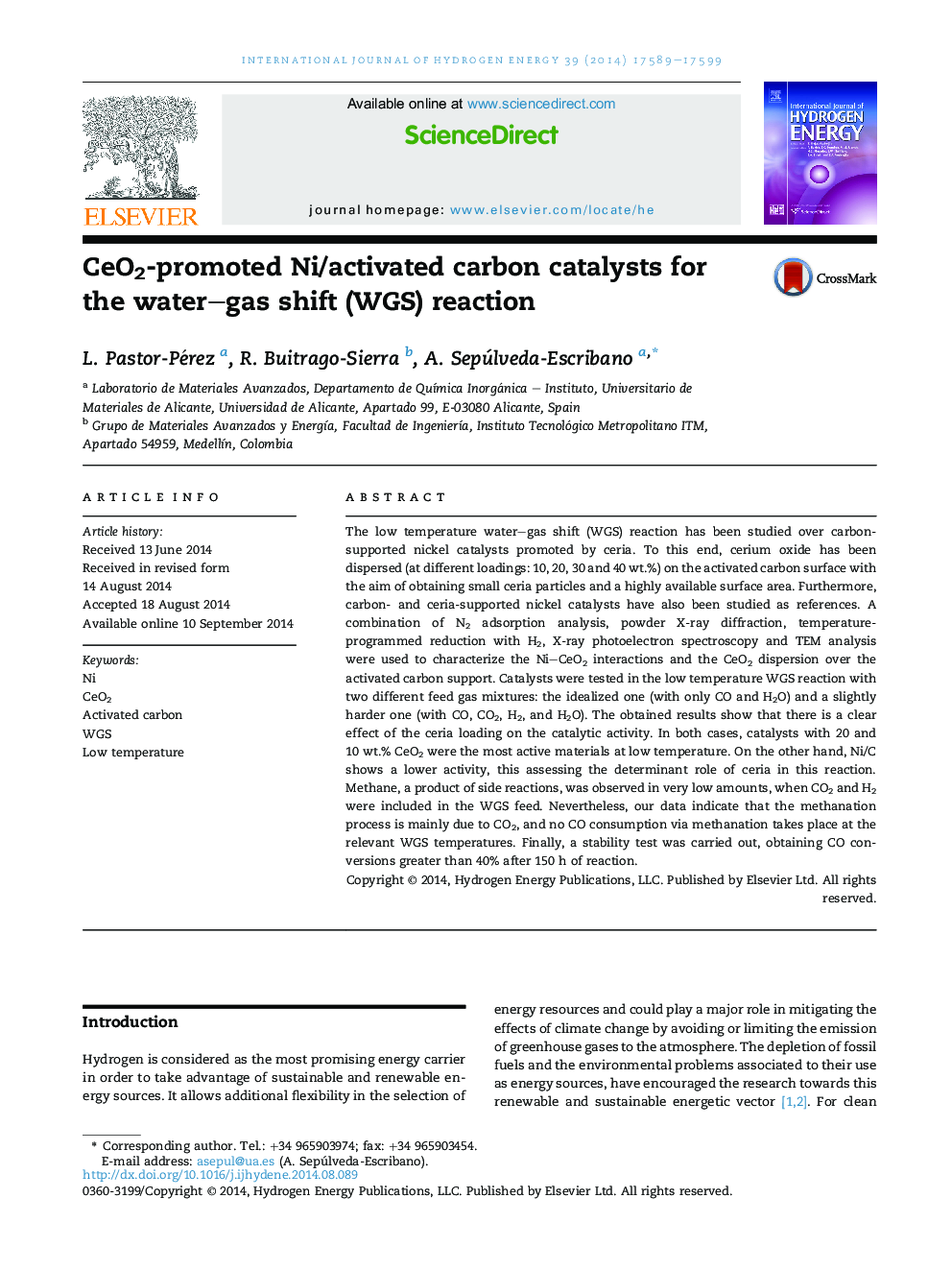 CeO2-promoted Ni/activated carbon catalysts for the water–gas shift (WGS) reaction