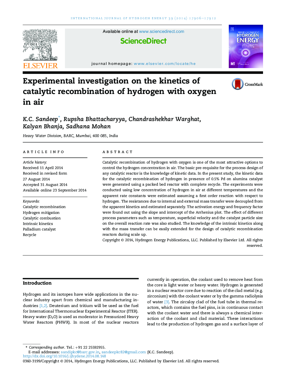 Experimental investigation on the kinetics of catalytic recombination of hydrogen with oxygen in air