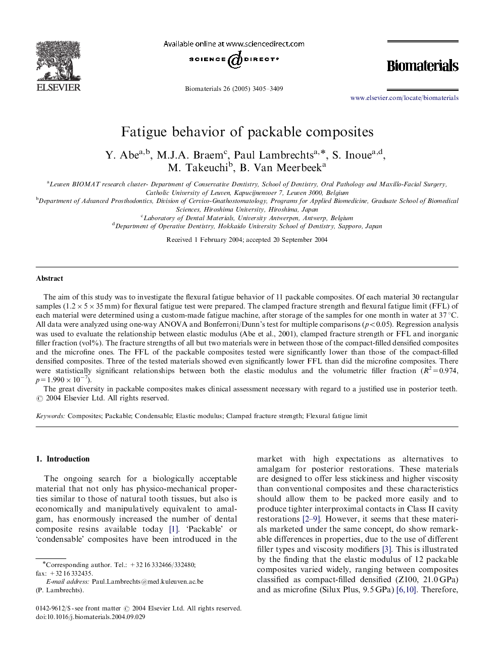 Fatigue behavior of packable composites