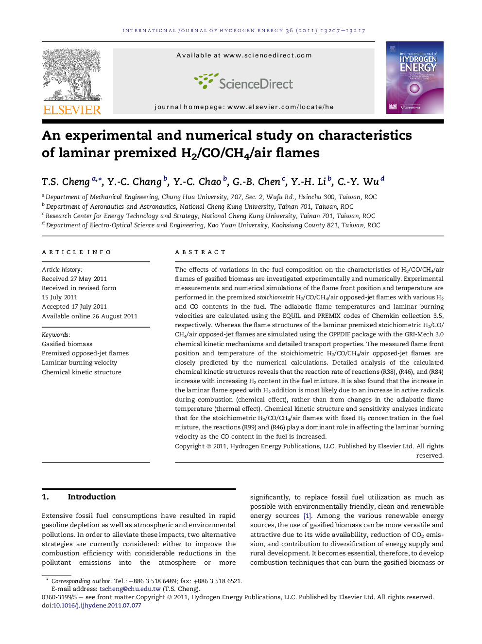 An experimental and numerical study on characteristics of laminar premixed H2/CO/CH4/air flames