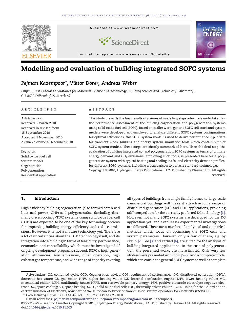 Modelling and evaluation of building integrated SOFC systems