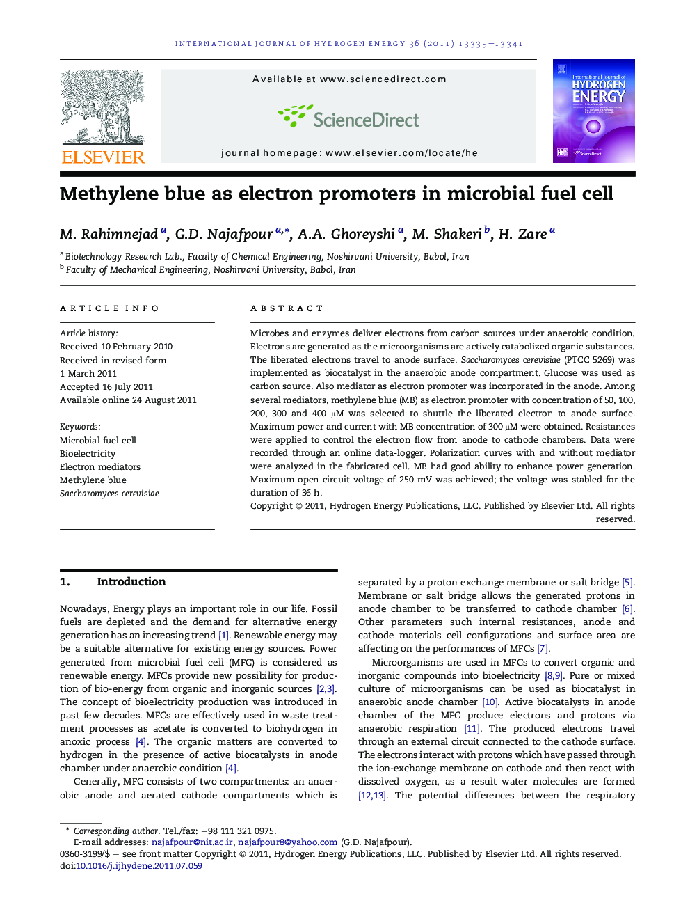 Methylene blue as electron promoters in microbial fuel cell