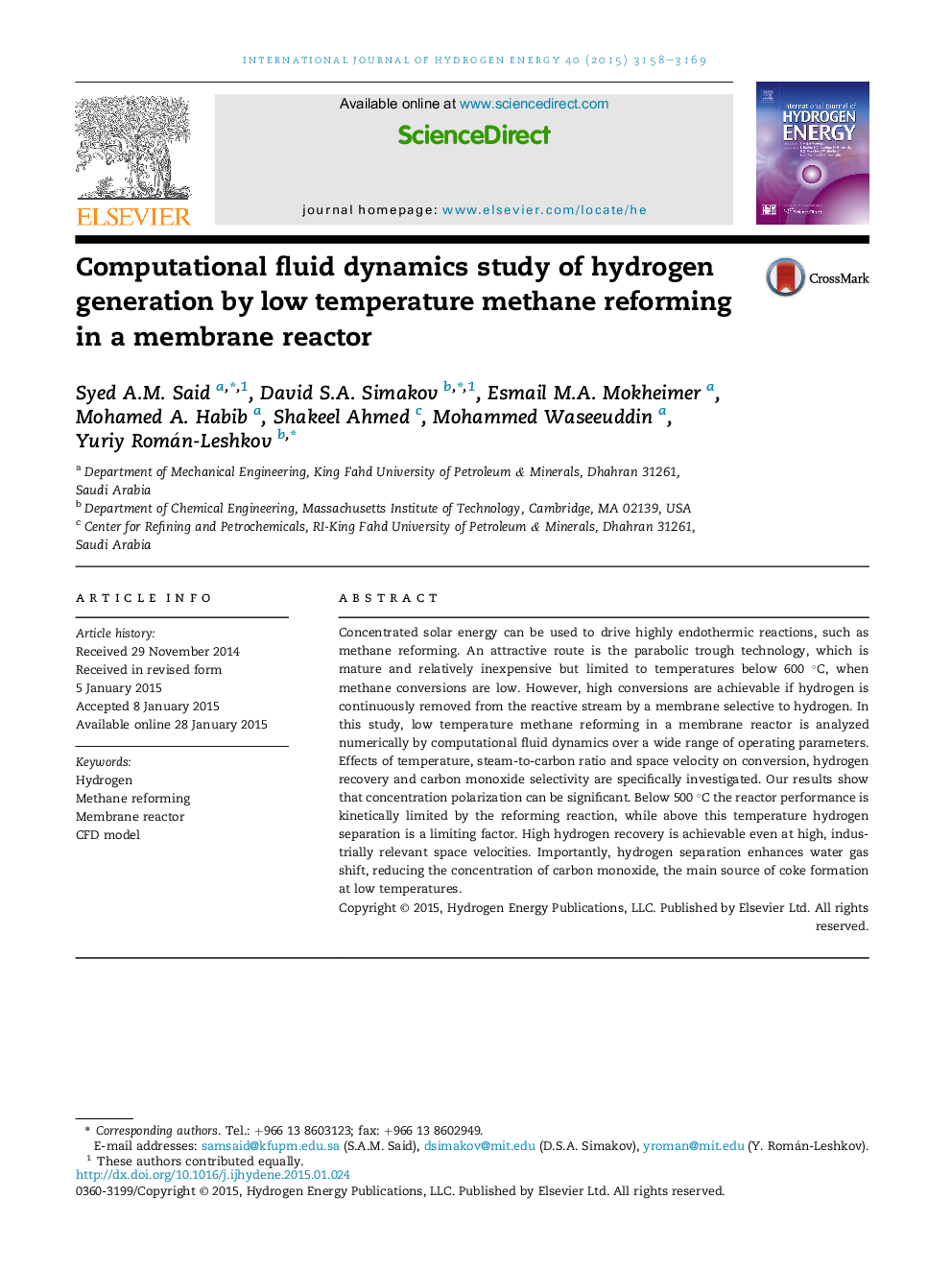 Computational fluid dynamics study of hydrogen generation by low temperature methane reforming in a membrane reactor