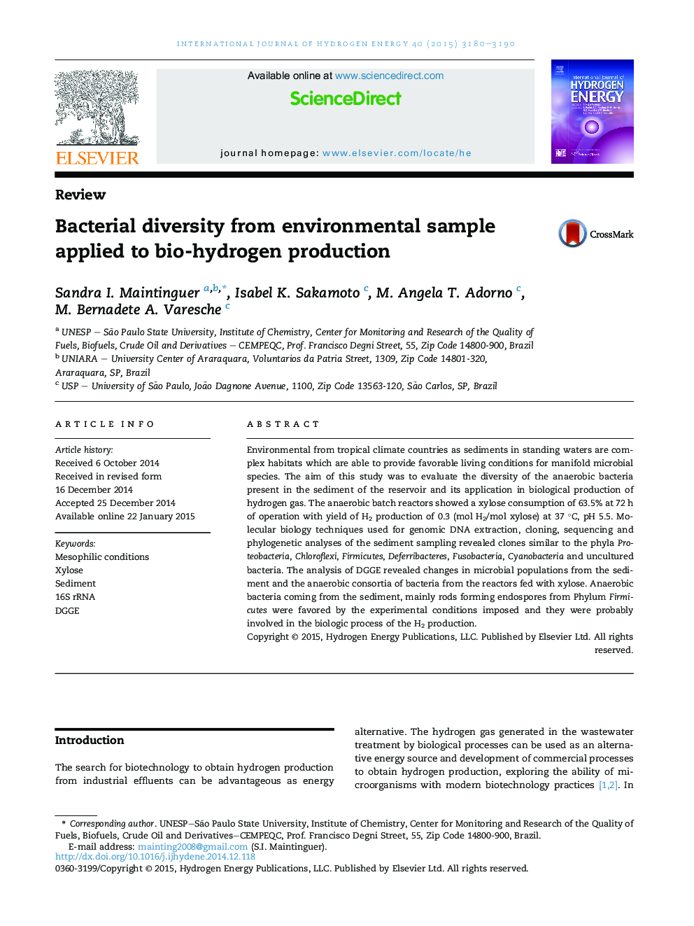 Bacterial diversity from environmental sample applied to bio-hydrogen production